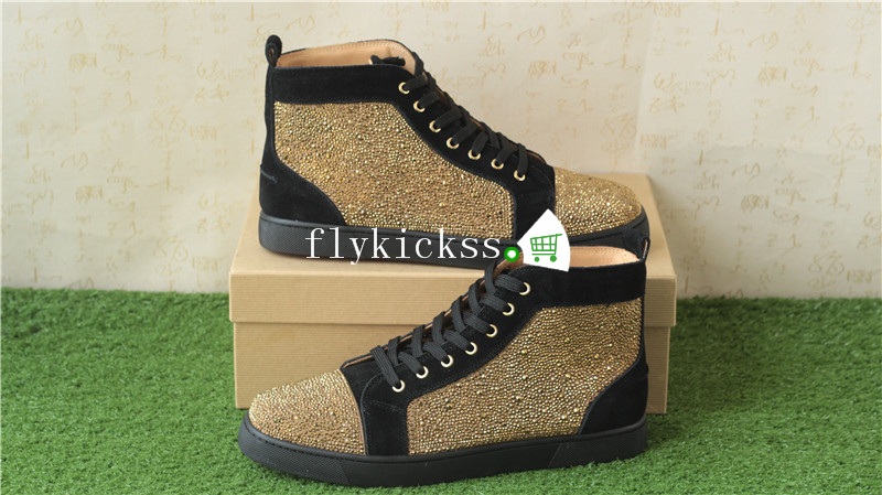 Christian Louboutin Flat Spike Sneaker High Top Golden Diamond